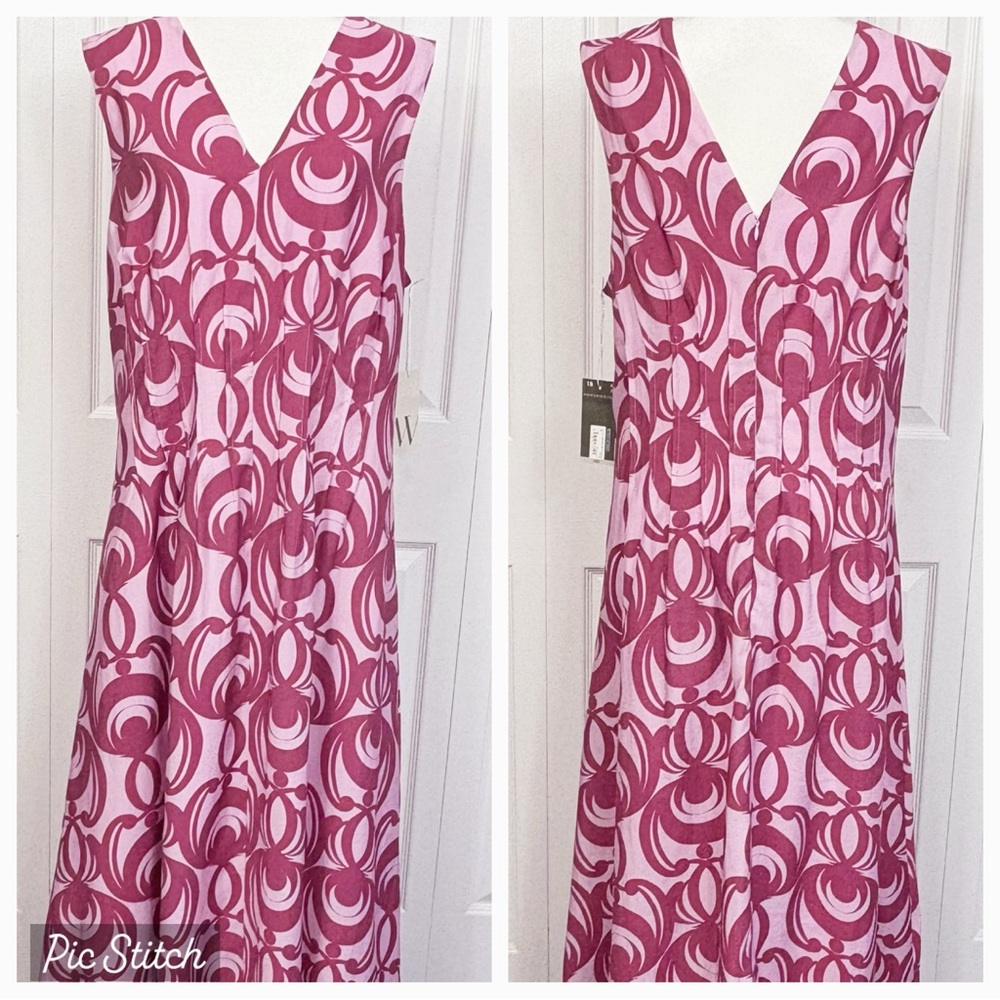 NWT Worthington Pink & Purple Scroll Print Sleeveless V-Neck Midi Dress 18